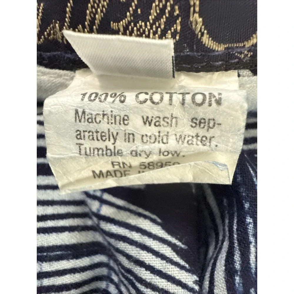 Vtg Country Shop Skirt Womens 14 Navy Leaf Print Maxi Button Front Made USA‎